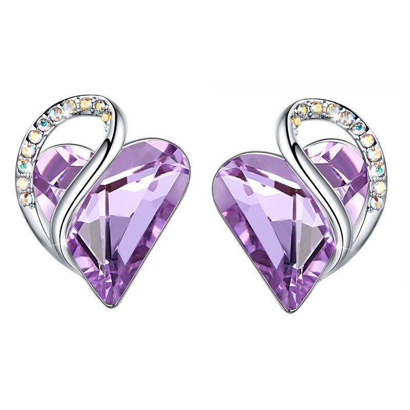 Leafael Infinity Love Earrings for Women with Birthstone Crystal for June, Valentine's Day Gifts for Mom, Wife, & Her, Heart Stud Post Earring with Alexandrite Lavender Purple Stone, Birthday Jewelry - Image 1